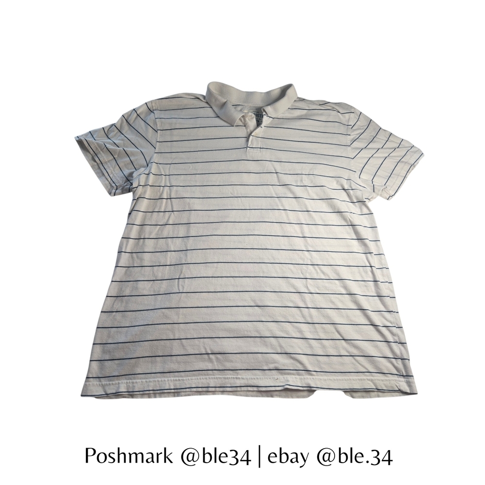 Y2K 00s Aeropostale Polo Shirt Men's 2X White Short Sleeve Striped Casual Preppy